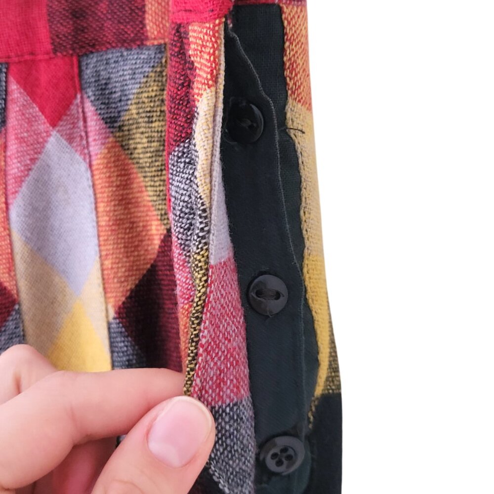 60/70s Autumn A-Line Vintage Plaid Check Side-Button Pleated Skirt XS 24" waist - Picture 6 of 11